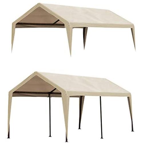 Abba Patio 10 x 20-Feet Carport Replacement Top Canopy Cover for Garage Shelter with Fabric Pole Skirts and Ball Bungees, Beige (Frame Not Included)