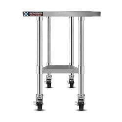 DuraSteel Stainless Steel Work Table 24'' x 12'' x 34'' Height w/ 4 Caster Wheels - Food Prep Commercial Grade Worktable - NSF Certified - Good For Restaurant, Business, Warehouse, Home, Kitchen, Garage