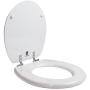 TOPSEAT Round Toilet Seat w/Chromed Metal Hinges, Wood, White