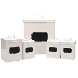 Home By Jackie X321 Cream White Set of 5 Metal Food Tin Canister/Bread Bin/Container/Box/Set (Cream)