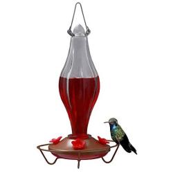 Hummingbird Feeder Durable Metal & Bottle Antique Glass Attract More Hummers to Your House & Outdoor Garden Features 4 Red Flower Feeding Ports It Has 13 Ounces Capacity