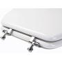 TOPSEAT Round Toilet Seat w/Chromed Metal Hinges, Wood, White