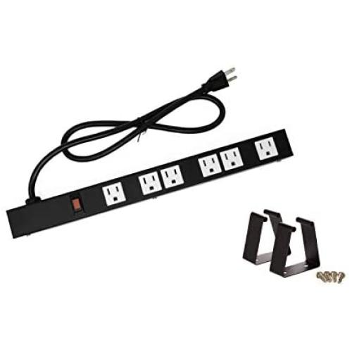 Opentron OT16063 Heavy Duty Metal Surge Protector Power Strip with Mounting Parts 6 White Outlets 3 Feet Power Cord