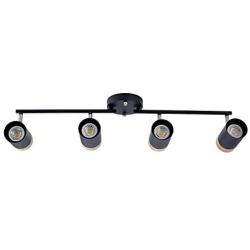 TeHenoo Adjustable Track Lighting Kit, 4-Lights Ceiling Light GU10 Bulb with Metal and Wood Shade for Living Room, Kitchen, Utility Room (Black)