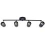 TeHenoo Adjustable Track Lighting Kit, 4-Lights Ceiling Light GU10 Bulb with Metal and Wood Shade for Living Room, Kitchen, Utility Room (Black)
