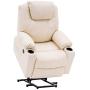 Mcombo Electric Power Lift Recliner Chair Sofa with Massage and Heat for Elderly, 3 Positions, 2 Side Pockets and Cup Holders, USB Ports, Faux Leather 7040 (Medium, Creme White)
