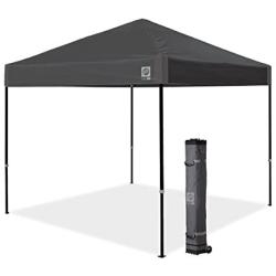 E-Z UP Ambassador Instant Shelter Canopy, 10 x 10, Roller Bag and 4 Piece Spike Set, Steel Gray