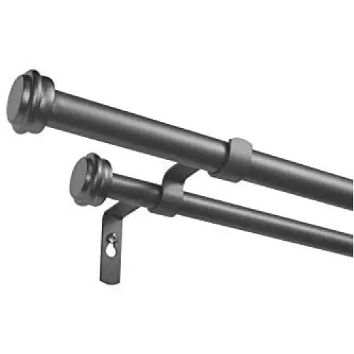 Exclusive Home Curtains Topper Double Curtain Rod and Finial Set, 66''-120'', Gunmetal Exclusive Home Curtains Topper Double Curtain Rod and Finial Set, 66''-120'', Gunmetal