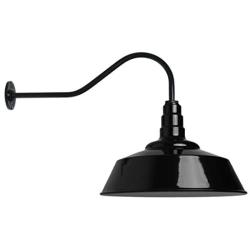 Large Black Steel 20 Inch Barn Lighting Shade - 300 Watt Capacity Porcelain Socket - LED Capable - 23 Inch Gooseneck and Mounting Plate