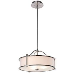 Pendant Lighting 18 inch 3 Light Drum Pendant Light with Fabric Shade and Glass Diffuser in Brushed Nickel, Classic Convertible Drum Chandelier for Living & Dinning Room XiNBEi-Lighting XB-P1199-BN