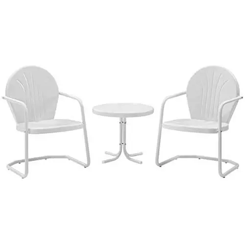 Crosley Furniture Griffith 3-Piece Metal Outdoor Conversation Set with Table and 2 Chairs - White Crosley Furniture Griffith 3-Piece Metal Outdoor Conversation Set with Table and 2 Chairs - White