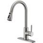 WEWE Single Handle High Arc Brushed Nickel Pull Out Kitchen Faucet,Single Level Stainless Steel Kitchen Sink Faucets with Pull Down Sprayer