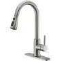 WEWE Single Handle High Arc Brushed Nickel Pull Out Kitchen Faucet,Single Level Stainless Steel Kitchen Sink Faucets with Pull Down Sprayer