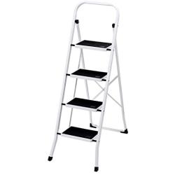 Delxo Folding 4 Step Ladder, 4.5-Feet Portable Metal Step Stool for Household & Office & Kitchen, With Convenient Handgrip & Anti-Slip Sturdy and Wide Pedal, 330lbs Capacity ( Steel, White and Black )