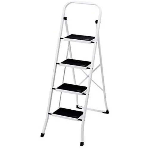 Delxo Folding 4 Step Ladder, 4.5-Feet Portable Metal Step Stool for Household & Office & Kitchen, With Convenient Handgrip & Anti-Slip Sturdy and Wide Pedal, 330lbs Capacity ( Steel, White and Black ) Delxo Folding 4 Step Ladder, 4.5-Feet Portable Metal Step Stool for Household & Office & Kitchen, With Convenient Handgrip & Anti-Slip Sturdy and Wide Pedal, 330lbs Capacity ( Steel, White and Black )