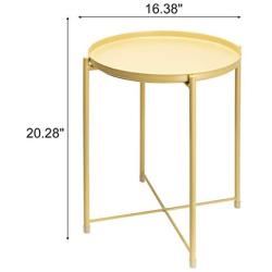 CERBIOR Tray End Table, Round Metal Tray Table Side Sofa Table Anti-Rust and Waterproof Outdoor & Indoor Snack Table Accent Coffee Table Pale Yellow