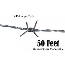 Light Duty 4 Pt Real Barbed Wire - 18 Gauge 4 Point - (50 Feet) for Crafts and Yard - Made in USA