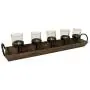 Westcharm 27.5 in. Rustic Wood Candle Centerpiece Tray w/Five Metal Candle Holders