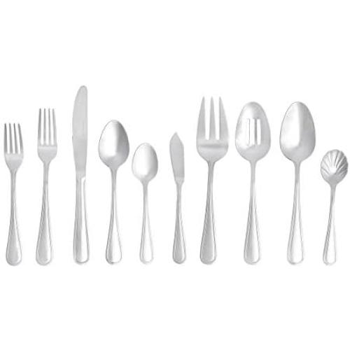 Amazon Basics 65-Piece Stainless Steel Crown Flatware Set, Service for 12