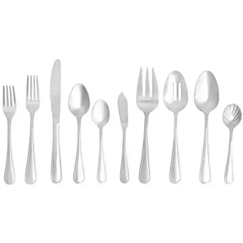 Amazon Basics 65-Piece Stainless Steel Crown Flatware Set, Service for 12 Amazon Basics 65-Piece Stainless Steel Crown Flatware Set, Service for 12