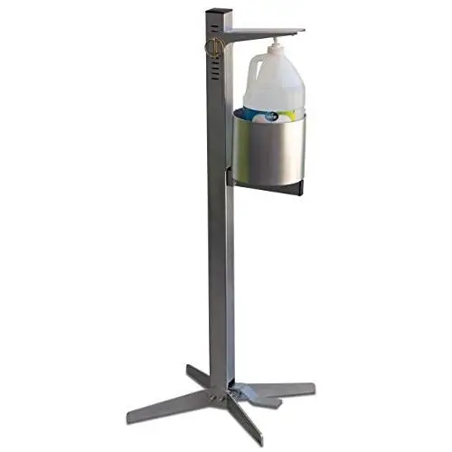 UBT Shield Hand Sanitizer Floor Stand Dispenser, Touchless Pedal Activated Stand, 100% Mechanical, No Batteries or Power Needed, Universal Bottle Fit, Sanitation Station, White, 1 Unit