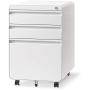 Dprodo 3 Drawers Mobile File Cabinet with Lock, Metal Filing Cabinet for Legal & Letter Size, Locking File Cabinet for Home & Office Full-Extension Drawers, White