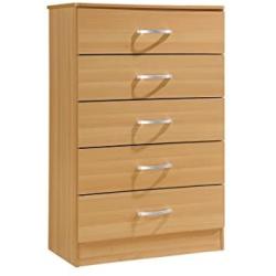 Hodedah 5 Drawer Chest, with Metal Gliding Rails, Beech