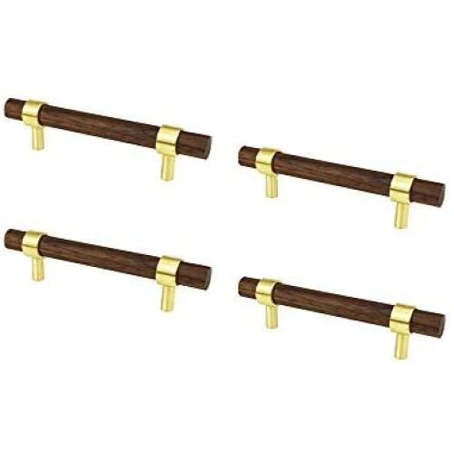RZDEAL 4Pcs Hole Centers:3.78''(96mm) Decorative Cabinet Knobs and Pulls Brass Walnut Drawer Pulls Funiture Hardware Door Handles