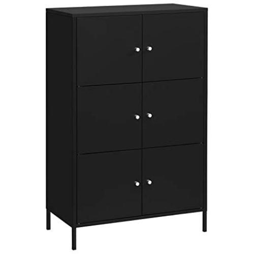 SONGMICS Storage Cabinet, 3-Tier Metal Office Cabinet, Multipurpose Storage Organiser Stand with 6 Doors, 25.6 x 14.3 x 41.4 Inches, Max. Load Capacity 33 lb per Shelf, Black UOMC006B01