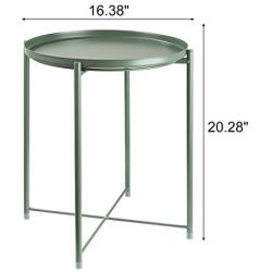 CERBIOR Tray End Table, Round Metal Tray Table Side Sofa Table Anti-Rust and Waterproof Outdoor & Indoor Snack Table Accent Coffee Table, Dark Green