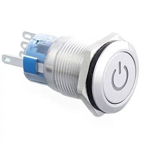 DIGITEN 19mm Automotive Waterproof Momentary Stainless Steel Metal 12V Blue Power Symbol LED Light Push Button Toggle Switch ON/Off