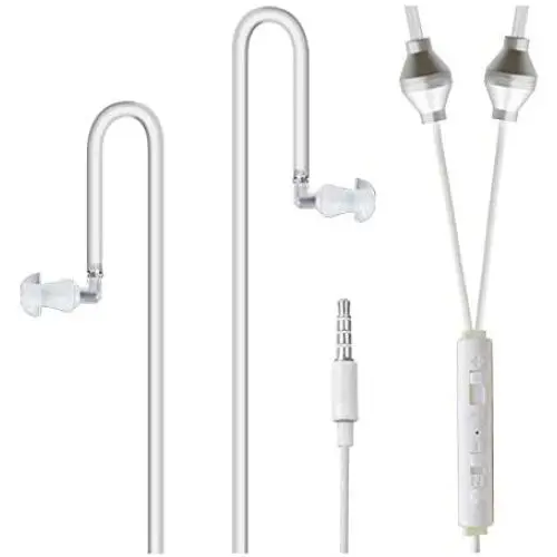 Radiation Free Air Tube Headphones Aluminum Metal Earbuds with Microphone and Volume Control (White)
