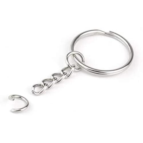 goeasybuy 10pcs 1''/25mm Metal Split Key Ring with Chain Silver Key Ring Keychain Ring Parts Open Jump Ring and Connector Accessories for DIY (10pcs Split Key Ring with Chain)