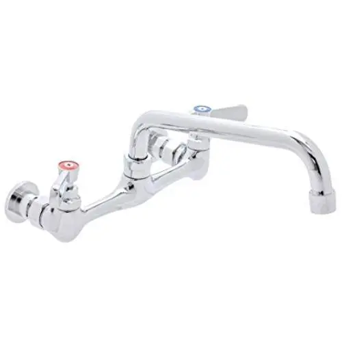 Kitchen Sink Faucet Wall Mount - DuraSteel 8'' Center Commercial Kitchen Sink Faucet with 8'' Swivel Spout - Dual Lever Handles - Brass Constructed & Chrome Polished Kitchen Sink Faucet Wall Mount - DuraSteel 8'' Center Commercial Kitchen Sink Faucet with 8'' Swivel Spout - Dual Lever Handles - Brass Constructed & Chrome Polished
