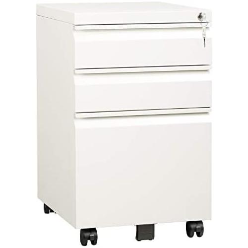 DEVAISE 3 Drawer Mobile File Cabinet with Lock, Metal Filing Cabinet Legal/Letter Size, Fully Assembled Except Wheels, White