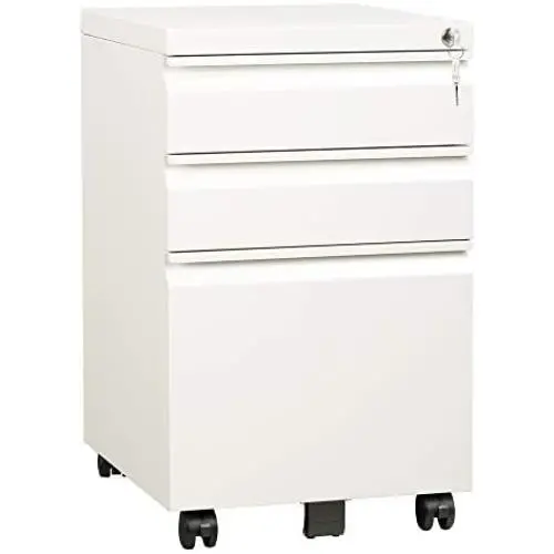 DEVAISE 3 Drawer Mobile File Cabinet with Lock, Metal Filing Cabinet Legal/Letter Size, Fully Assembled Except Wheels, White DEVAISE 3 Drawer Mobile File Cabinet with Lock, Metal Filing Cabinet Legal/Letter Size, Fully Assembled Except Wheels, White