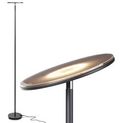 Brightech Sky LED Torchiere Super Bright Floor Lamp - Contemporary, High Lumen Light for Living Rooms & Offices - Dimmable, Indoor Pole Uplight for Bedroom Reading - Black