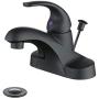 WOWOW Black Bathroom Faucet One Handle 4 inch Centerset Bathroom Faucets with Lift Rod Drain Assembly Sink Faucet Lavatory Faucet Matte Black Bathroom Faucets