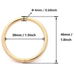 BIKICOCO 1-1/2 Metal O-Ring Buckle Connector Round Loops Non Welded for Bags Webbing Purse and Belt Straps, Light Gold - Pack of 6