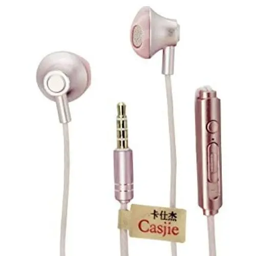 Casjie Metal Heavy Bass in-Ear Headphones Stereo Headset 3.5mm Wired Earphone with Microphone (Pink)