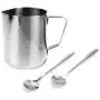 Milk Frothing Pitcher Jug - 12oz/350ML Stainless Steel Coffee Tools Cup - Suitable for Espresso, Latte Art and Frothing Milk, Attached Dessert Coffee Spoons Milk Frothing Pitcher Jug - 12oz/350ML Stainless Steel Coffee Tools Cup - Suitable for Espresso, Latte Art and Frothing Milk, Attached Dessert Coffee Spoons