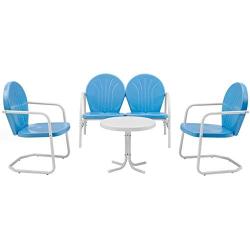 Crosley Furniture Griffith 4-Piece Metal Outdoor Conversation Set with Table, Loveseat, and 2 Chairs - Sky Blue
