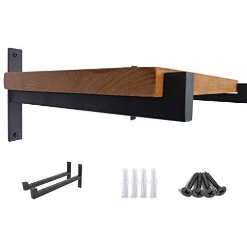 OVOV 2 Pcs Steel Heavy Duty Shelf Brackets Wall Mounted Industrial Metal Shelf Supports Matte Black 12 Inches