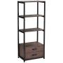 Industrial Bookshelf Bookcase with 2 Drawers, 60'' Etagere Standard Bookshelf Wooden Metal Freestanding Display Shelf for Home and Office, Rustic Brown and Black