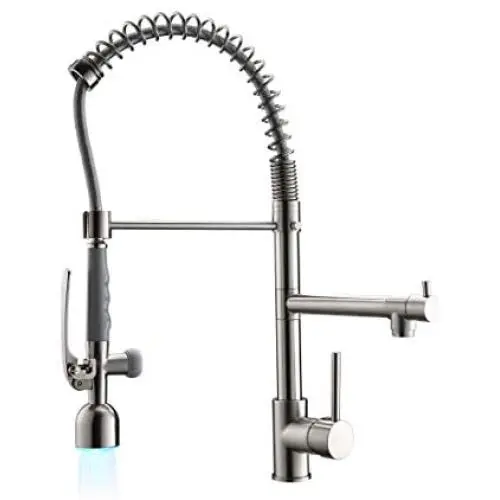 Fapully Commercial Single Handle Pull Down Sprayer Brushed Nickel Kitchen Faucet, Kitchen Sink Faucet with LED Light Fapully Commercial Single Handle Pull Down Sprayer Brushed Nickel Kitchen Faucet, Kitchen Sink Faucet with LED Light