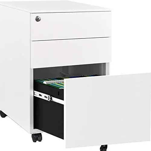AUTSCA 3 Drawer Mobile File Cabinet with Lock, Fully Assembled Except Casters, Rolling Pedestal Under Desk for Home Office, Lateral Filing Cabinets Printer Stand for A4/Letter/Legal, White AUTSCA 3 Drawer Mobile File Cabinet with Lock, Fully Assembled Except Casters, Rolling Pedestal Under Desk for Home Office, Lateral Filing Cabinets Printer Stand for A4/Letter/Legal, White