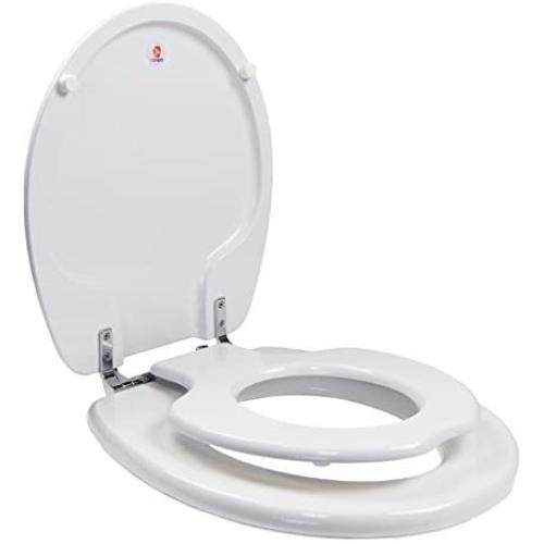 TOPSEAT TinyHiney Potty Round Toilet Seat, Adult/Child, w/Chromed Metal Hinges (White)