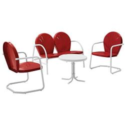 Crosley Furniture Griffith 4-Piece Metal Outdoor Conversation Set with Table, Loveseat, and 2 Chairs - Red