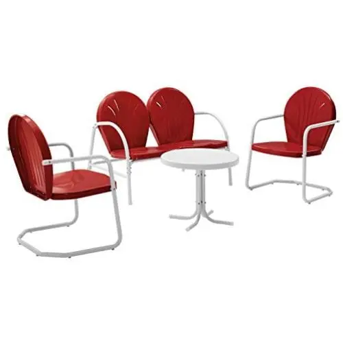 Crosley Furniture Griffith 4-Piece Metal Outdoor Conversation Set with Table, Loveseat, and 2 Chairs - Red Crosley Furniture Griffith 4-Piece Metal Outdoor Conversation Set with Table, Loveseat, and 2 Chairs - Red