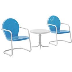 Crosley Furniture Griffith 3-Piece Metal Outdoor Conversation Set with Table and 2 Chairs - Sky Blue